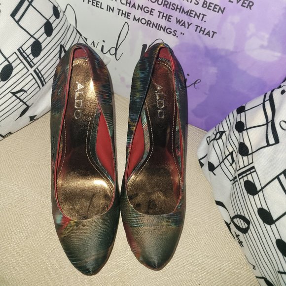 Aldo Pumps Abstract Mixed Print Satin Platform Heels Size 37 (US 6.5) - Picture 2 of 8